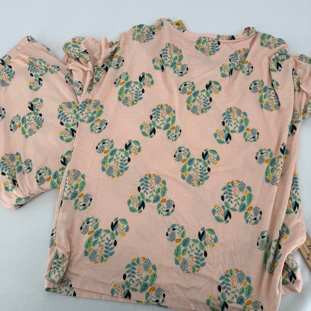 Disney Pajama Set Womens Small Pink Mickey Mouse Botanical Leaf Print‎ PJ Lounge - Picture 7 of 8